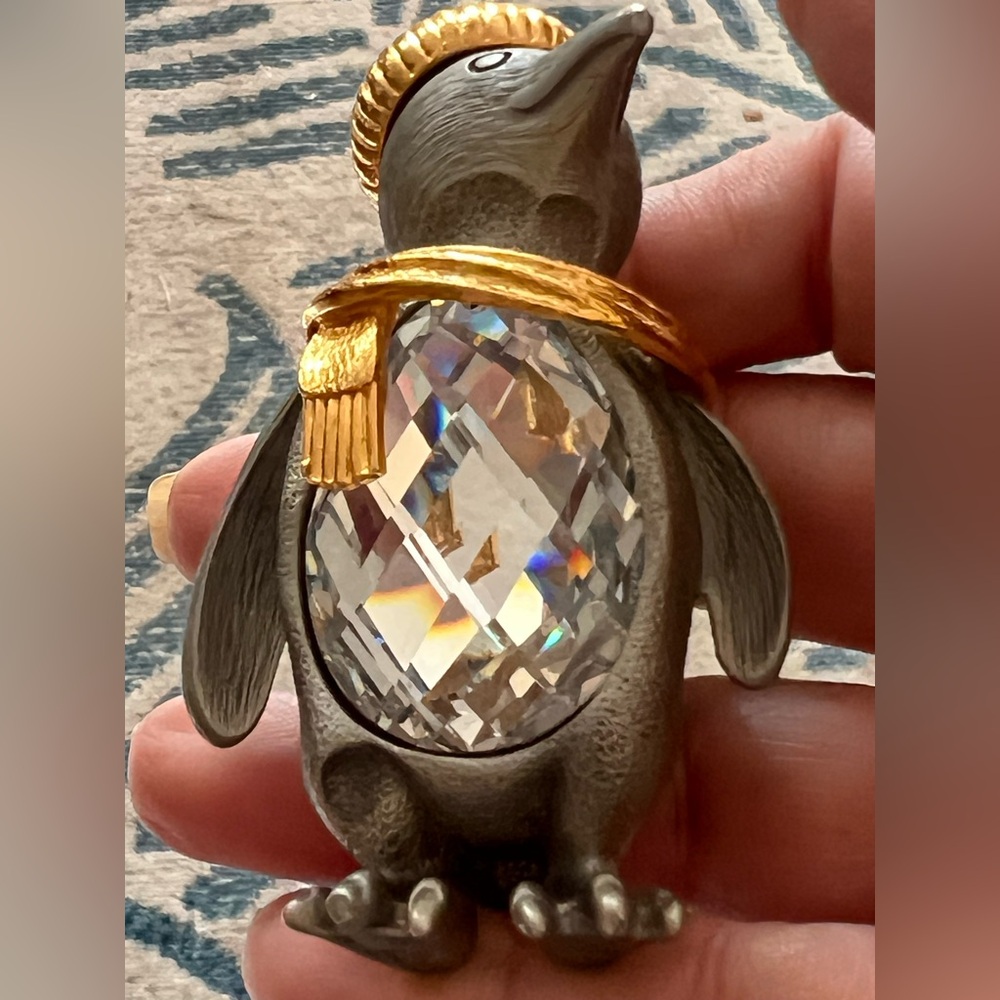 Swarovski Crystal Gold Trimlite Strass Suite Medium 3“ Pewter Penguin Figurine - Picture 8 of 9